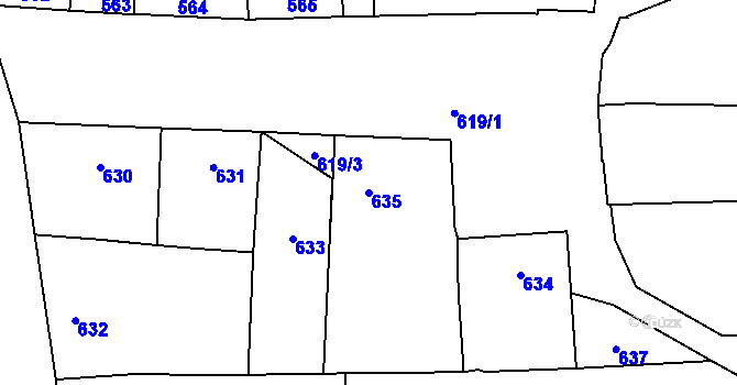 Parcela st. 635 v KÚ Velké Pavlovice, Katastrální mapa