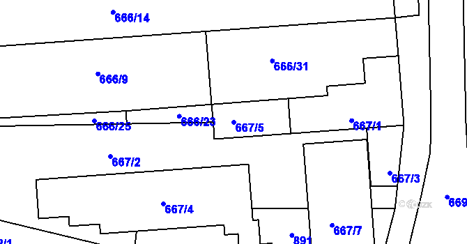 Parcela st. 667/5 v KÚ Velké Pavlovice, Katastrální mapa
