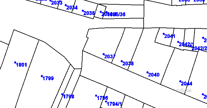 Parcela st. 2037 v KÚ Velké Pavlovice, Katastrální mapa