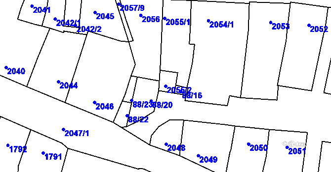 Parcela st. 2055/2 v KÚ Velké Pavlovice, Katastrální mapa