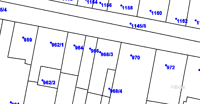 Parcela st. 968/3 v KÚ Velké Pavlovice, Katastrální mapa