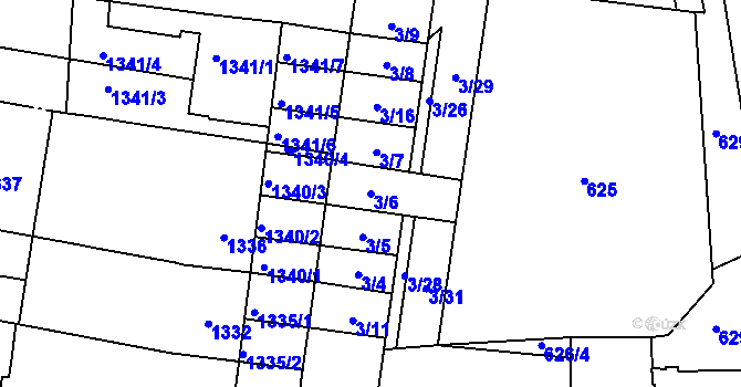 Parcela st. 3/6 v KÚ Velké Pavlovice, Katastrální mapa