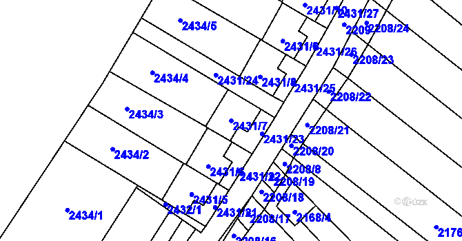Parcela st. 2431/7 v KÚ Velké Pavlovice, Katastrální mapa