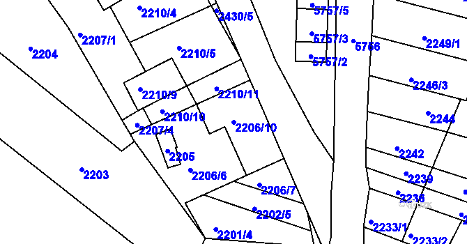 Parcela st. 2206/10 v KÚ Velké Pavlovice, Katastrální mapa