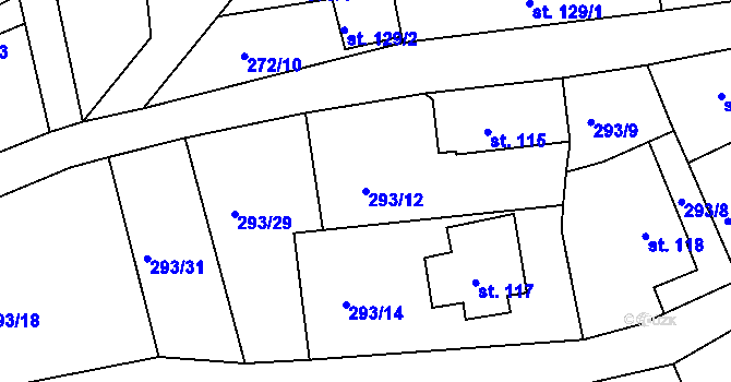 Parcela st. 293/12 v KÚ Velké Petrovice, Katastrální mapa
