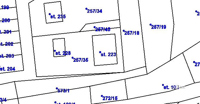 Parcela st. 223 v KÚ Velké Petrovice, Katastrální mapa