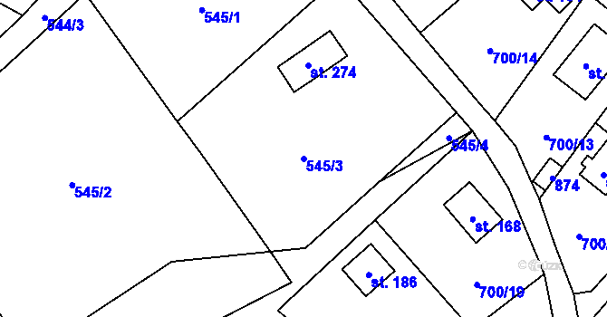 Parcela st. 545/3 v KÚ Lojovice, Katastrální mapa
