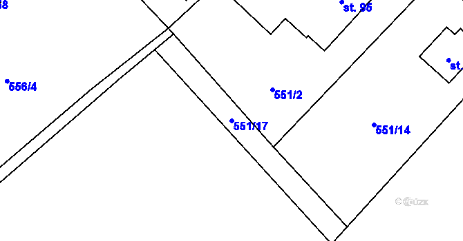 Parcela st. 551/17 v KÚ Lojovice, Katastrální mapa