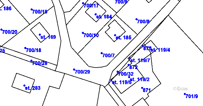 Parcela st. 700/7 v KÚ Lojovice, Katastrální mapa