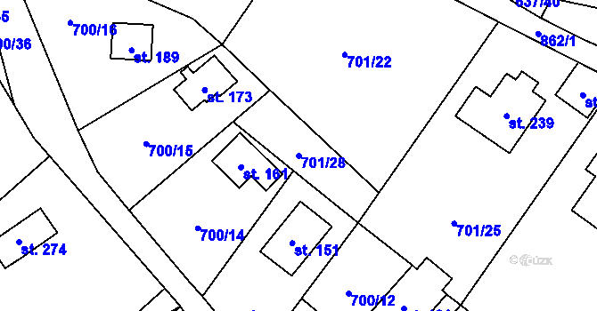 Parcela st. 701/28 v KÚ Lojovice, Katastrální mapa