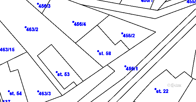 Parcela st. 58 v KÚ Mokřany u Velkých Popovic, Katastrální mapa