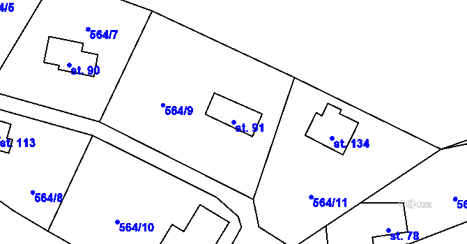 Parcela st. 91 v KÚ Mokřany u Velkých Popovic, Katastrální mapa