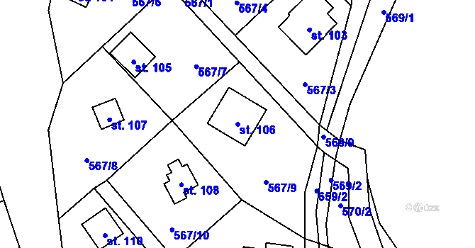 Parcela st. 106 v KÚ Mokřany u Velkých Popovic, Katastrální mapa