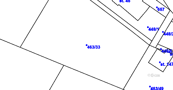 Parcela st. 463/33 v KÚ Mokřany u Velkých Popovic, Katastrální mapa