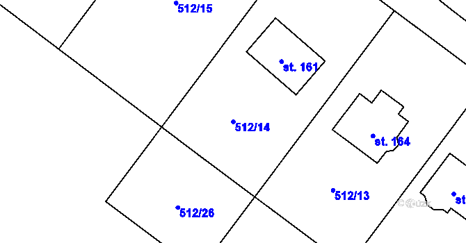 Parcela st. 512/14 v KÚ Mokřany u Velkých Popovic, Katastrální mapa