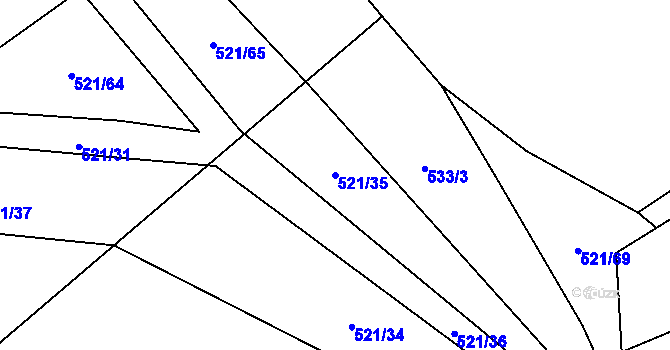 Parcela st. 521/35 v KÚ Mokřany u Velkých Popovic, Katastrální mapa