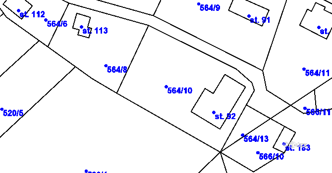 Parcela st. 564/10 v KÚ Mokřany u Velkých Popovic, Katastrální mapa