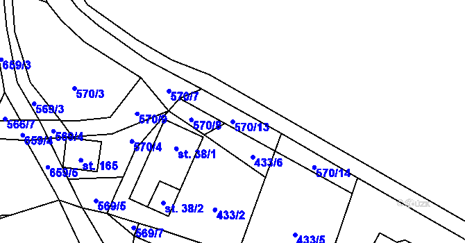 Parcela st. 570/13 v KÚ Mokřany u Velkých Popovic, Katastrální mapa