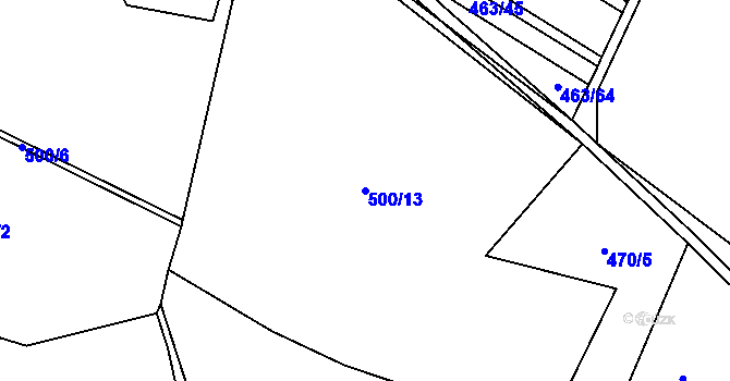 Parcela st. 500/13 v KÚ Mokřany u Velkých Popovic, Katastrální mapa