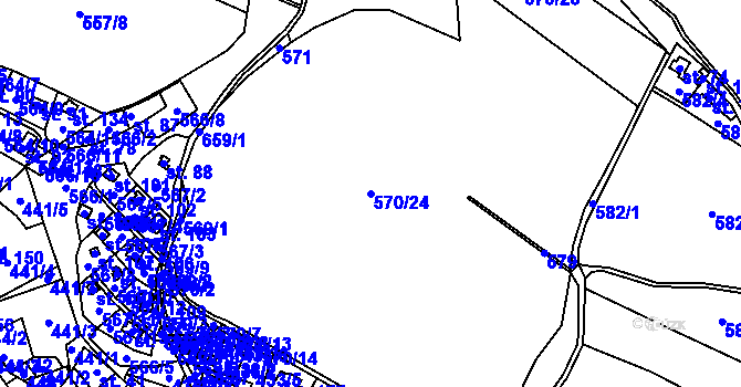 Parcela st. 570/24 v KÚ Mokřany u Velkých Popovic, Katastrální mapa