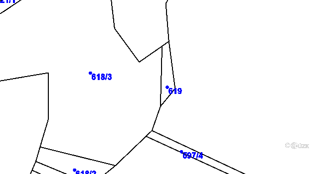 Parcela st. 619 v KÚ Mokřany u Velkých Popovic, Katastrální mapa