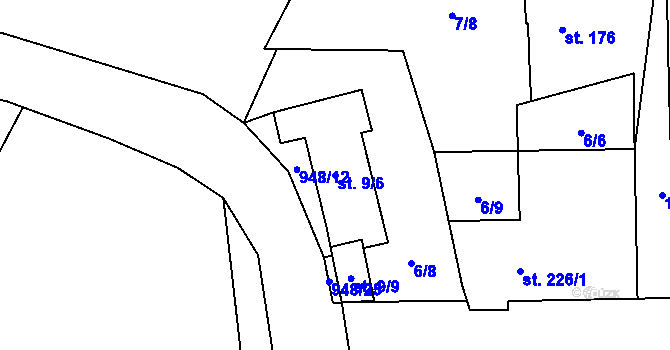 Parcela st. 9/6 v KÚ Velké Popovice, Katastrální mapa