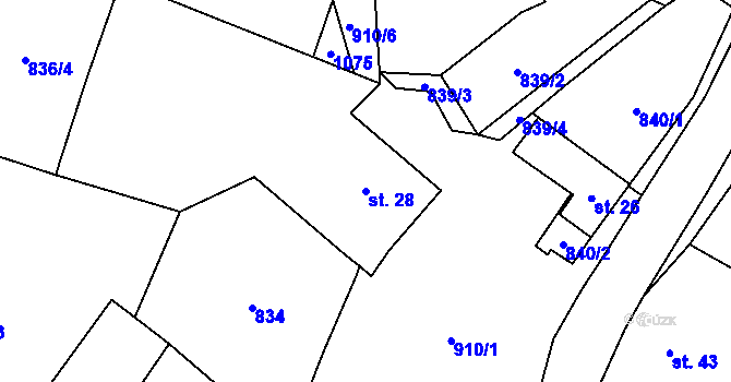Parcela st. 28 v KÚ Velké Popovice, Katastrální mapa