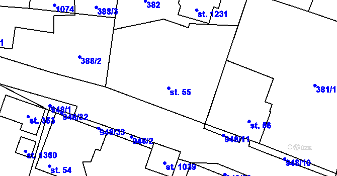 Parcela st. 55 v KÚ Velké Popovice, Katastrální mapa
