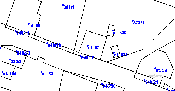 Parcela st. 57 v KÚ Velké Popovice, Katastrální mapa