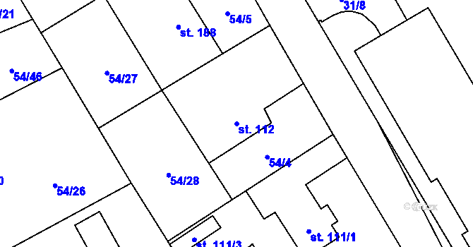 Parcela st. 112 v KÚ Velké Popovice, Katastrální mapa