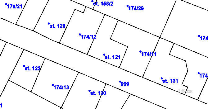 Parcela st. 121 v KÚ Velké Popovice, Katastrální mapa