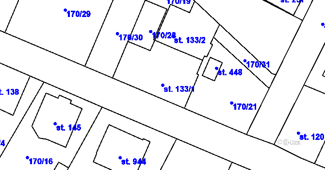 Parcela st. 133/1 v KÚ Velké Popovice, Katastrální mapa