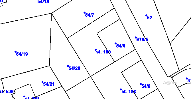 Parcela st. 189 v KÚ Velké Popovice, Katastrální mapa