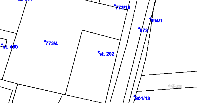 Parcela st. 202 v KÚ Velké Popovice, Katastrální mapa