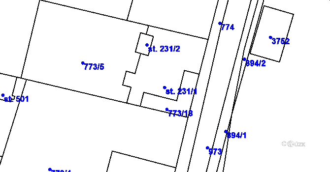 Parcela st. 231 v KÚ Velké Popovice, Katastrální mapa