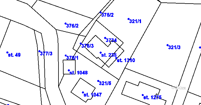 Parcela st. 235 v KÚ Velké Popovice, Katastrální mapa