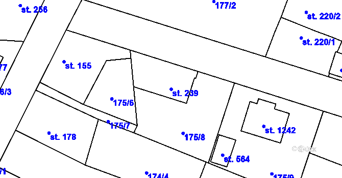 Parcela st. 239 v KÚ Velké Popovice, Katastrální mapa