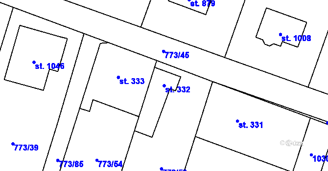 Parcela st. 332 v KÚ Velké Popovice, Katastrální mapa