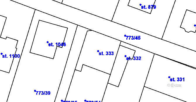 Parcela st. 333 v KÚ Velké Popovice, Katastrální mapa