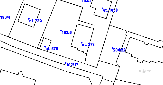 Parcela st. 378 v KÚ Velké Popovice, Katastrální mapa