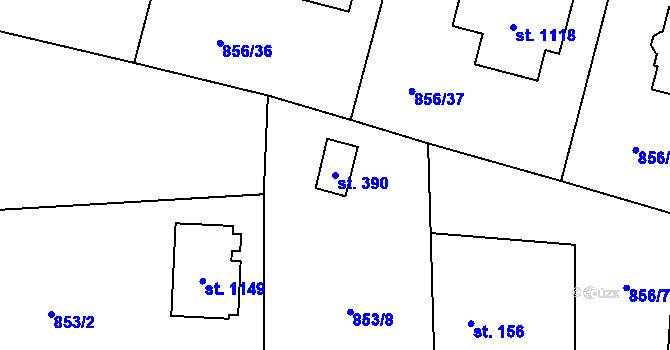 Parcela st. 390 v KÚ Velké Popovice, Katastrální mapa