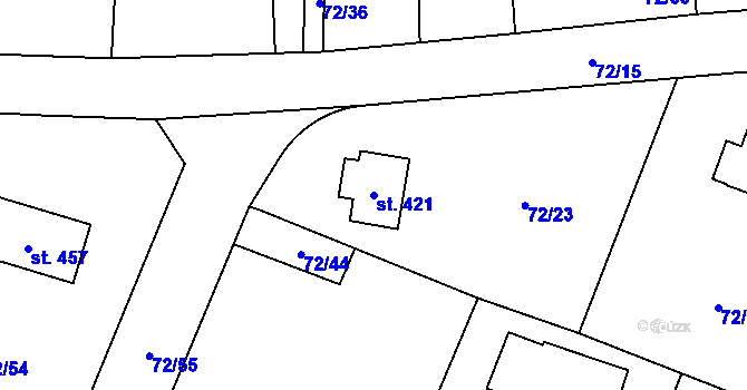 Parcela st. 421 v KÚ Velké Popovice, Katastrální mapa