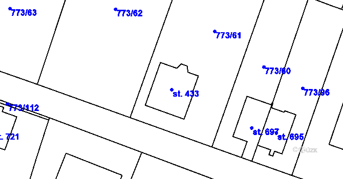 Parcela st. 433 v KÚ Velké Popovice, Katastrální mapa