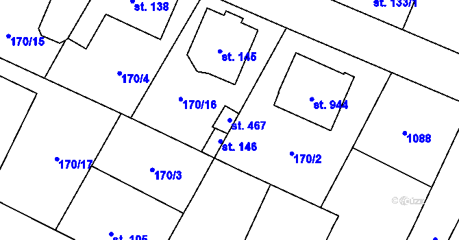 Parcela st. 467 v KÚ Velké Popovice, Katastrální mapa