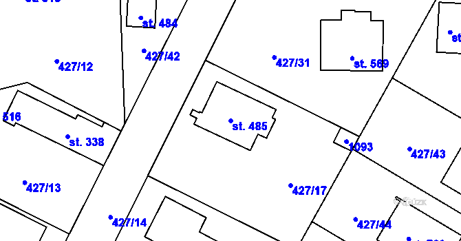 Parcela st. 485 v KÚ Velké Popovice, Katastrální mapa