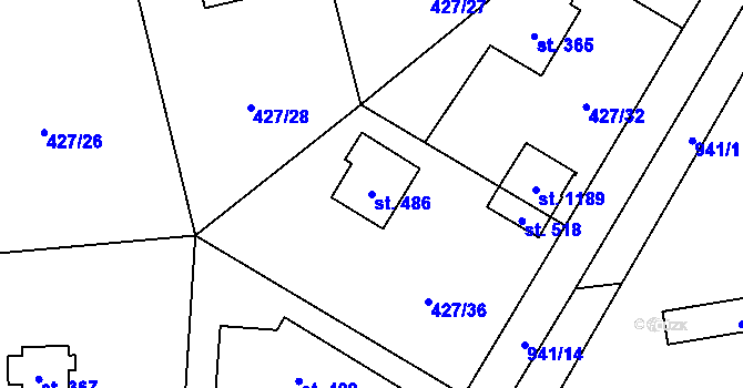 Parcela st. 486 v KÚ Velké Popovice, Katastrální mapa