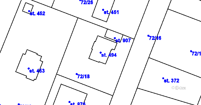 Parcela st. 494 v KÚ Velké Popovice, Katastrální mapa