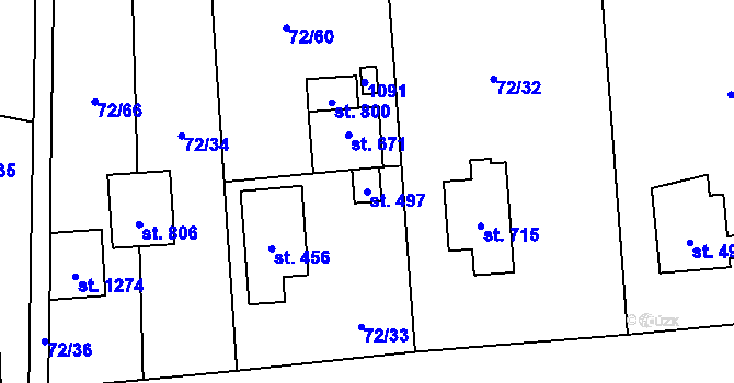 Parcela st. 497 v KÚ Velké Popovice, Katastrální mapa