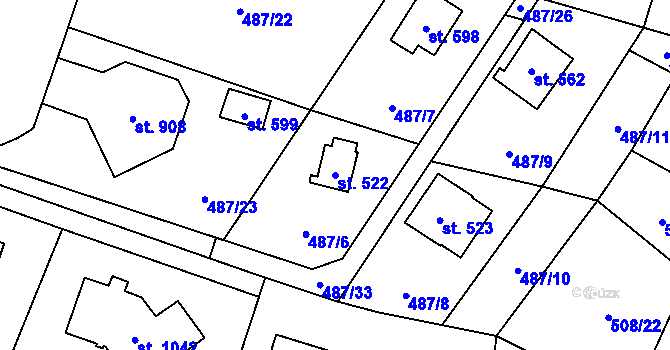 Parcela st. 522 v KÚ Velké Popovice, Katastrální mapa