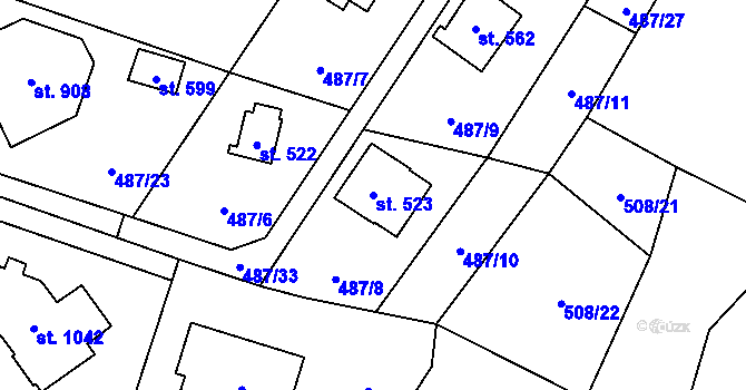 Parcela st. 523 v KÚ Velké Popovice, Katastrální mapa